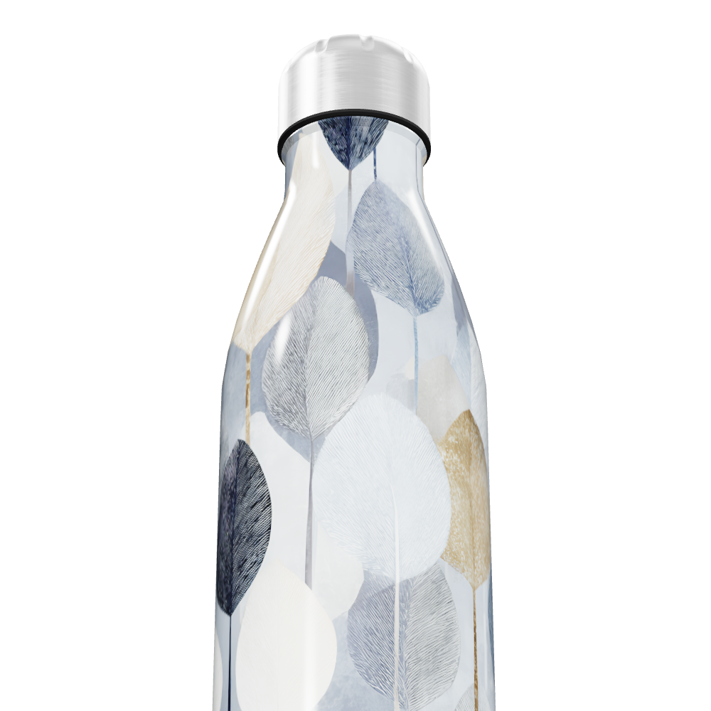 Garrafa Inox - Folhas Azul e Branco