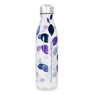 Garrafa Inox - Folhas Azul e Roxo