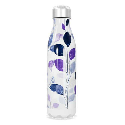 Garrafa Inox - Folhas Azul e Roxo