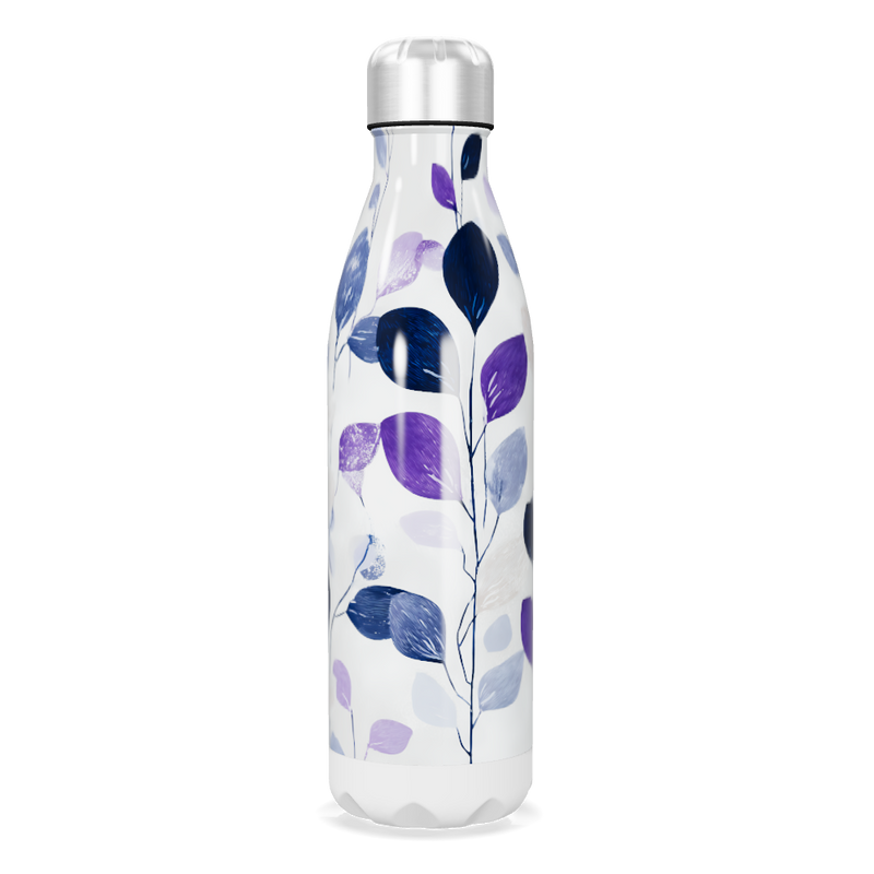 Garrafa Inox - Folhas Azul e Roxo