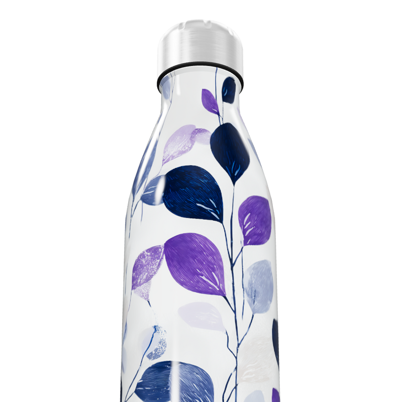 Garrafa Inox - Folhas Azul e Roxo