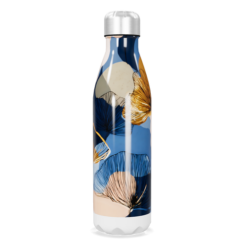 Garrafa Inox - Floral Azul e Dourado