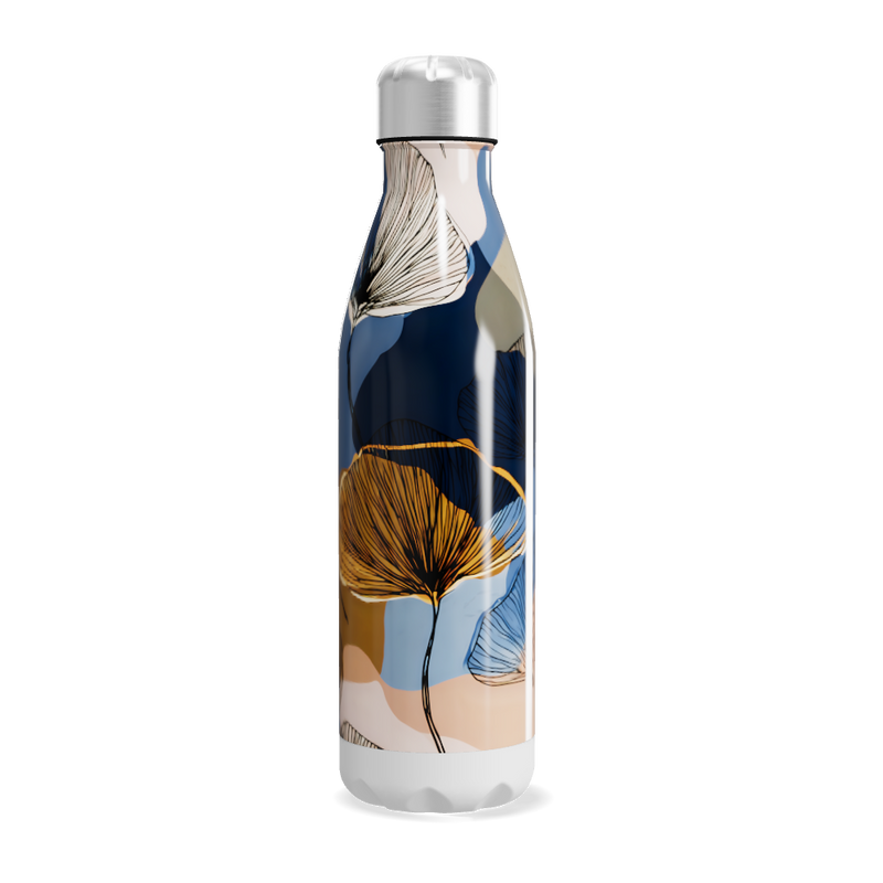 Garrafa Inox - Floral Azul e Dourado