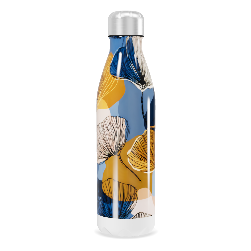 Garrafa Inox - Floral Azul e Dourado