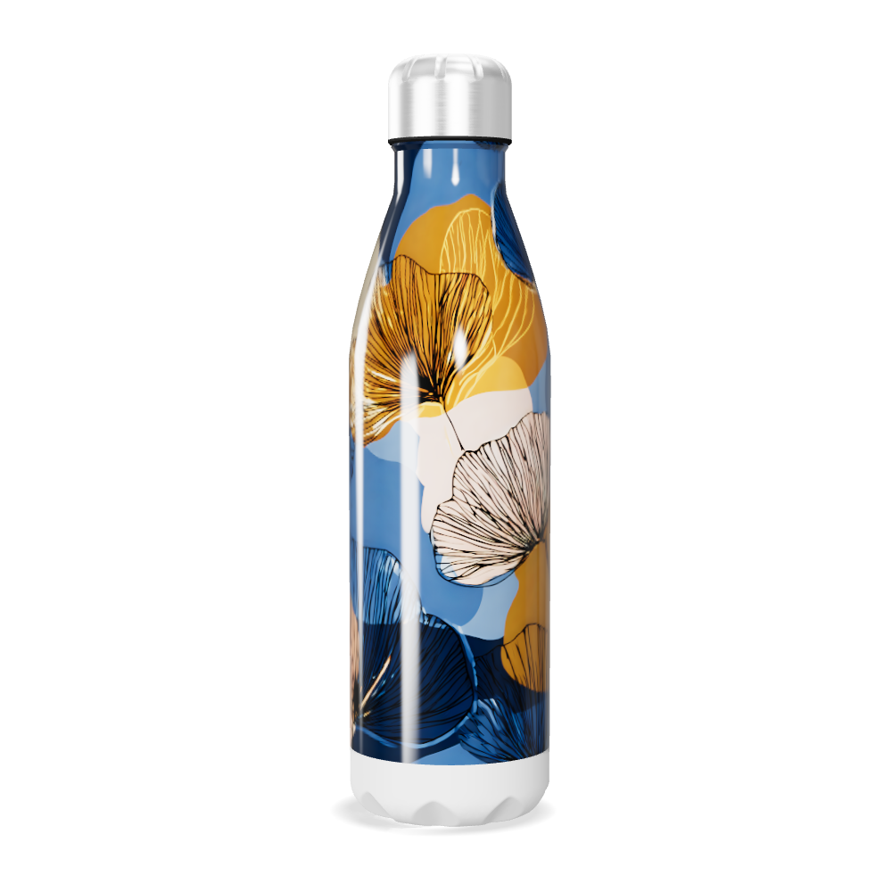 Garrafa Inox - Floral Azul e Dourado