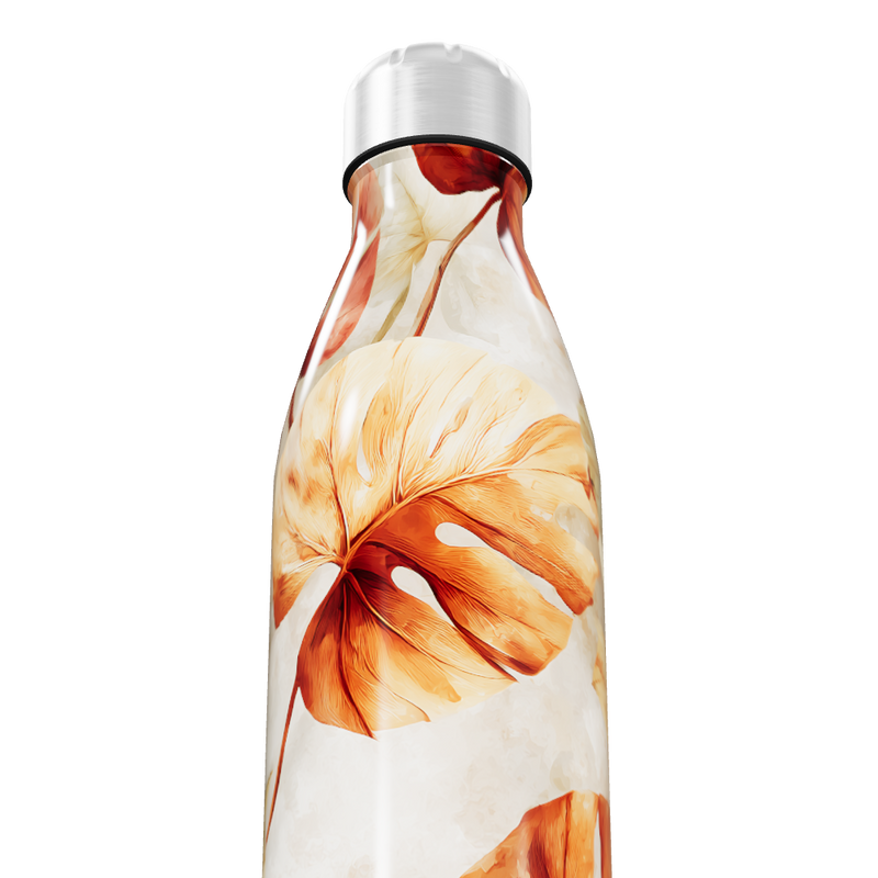 Garrafa Inox - Folhas Laranja e Branca