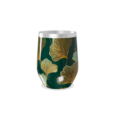 Copo Térmico Slim - Verde com Folhas Douradas
