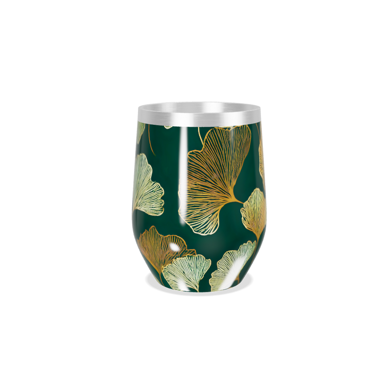 Copo Térmico Slim - Verde com Folhas Douradas