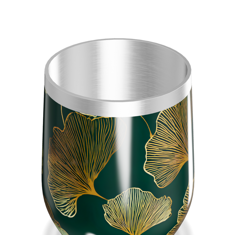 Copo Térmico Slim - Verde com Folhas Douradas