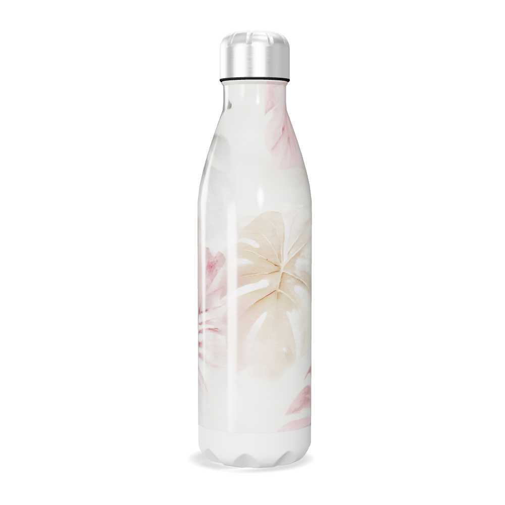 Garrafa Inox - Estampa Floral Branco e Rosa