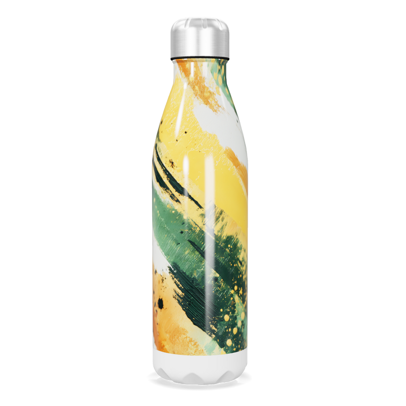 Garrafa Inox - Estampa Abstrata Verde Amarelo