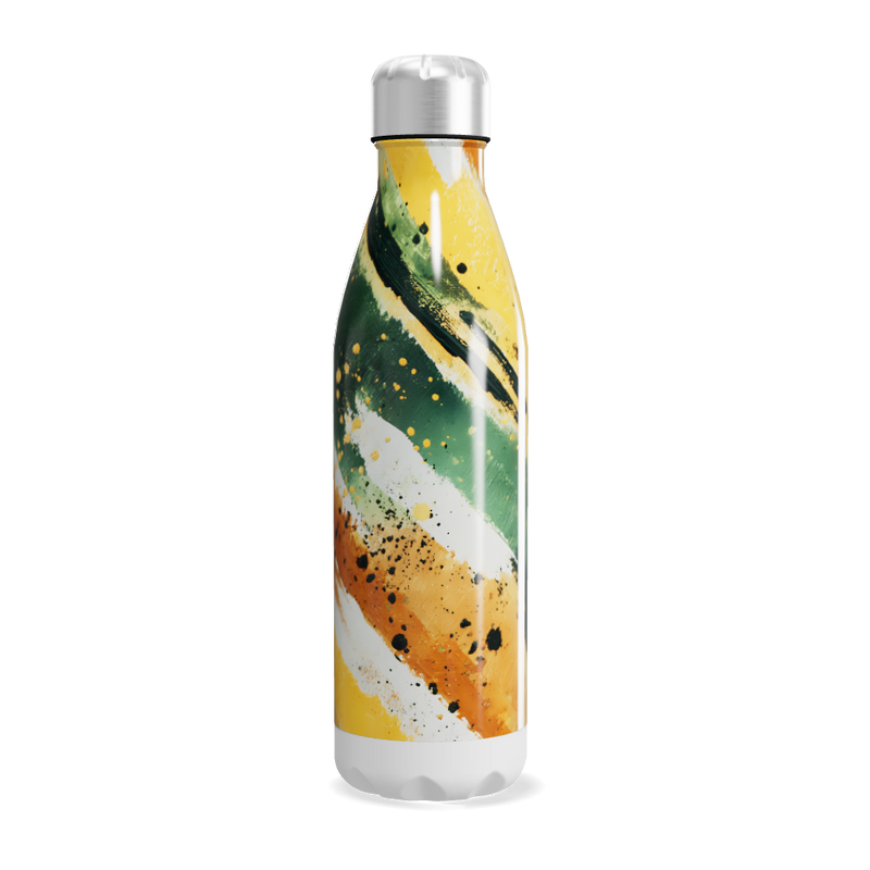 Garrafa Inox - Estampa Abstrata Verde Amarelo