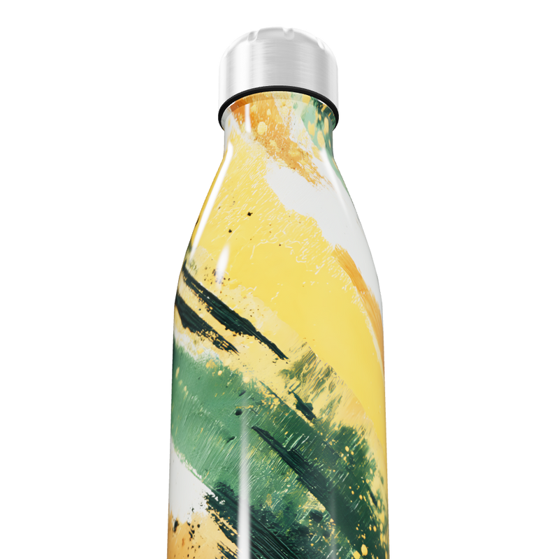 Garrafa Inox - Estampa Abstrata Verde Amarelo