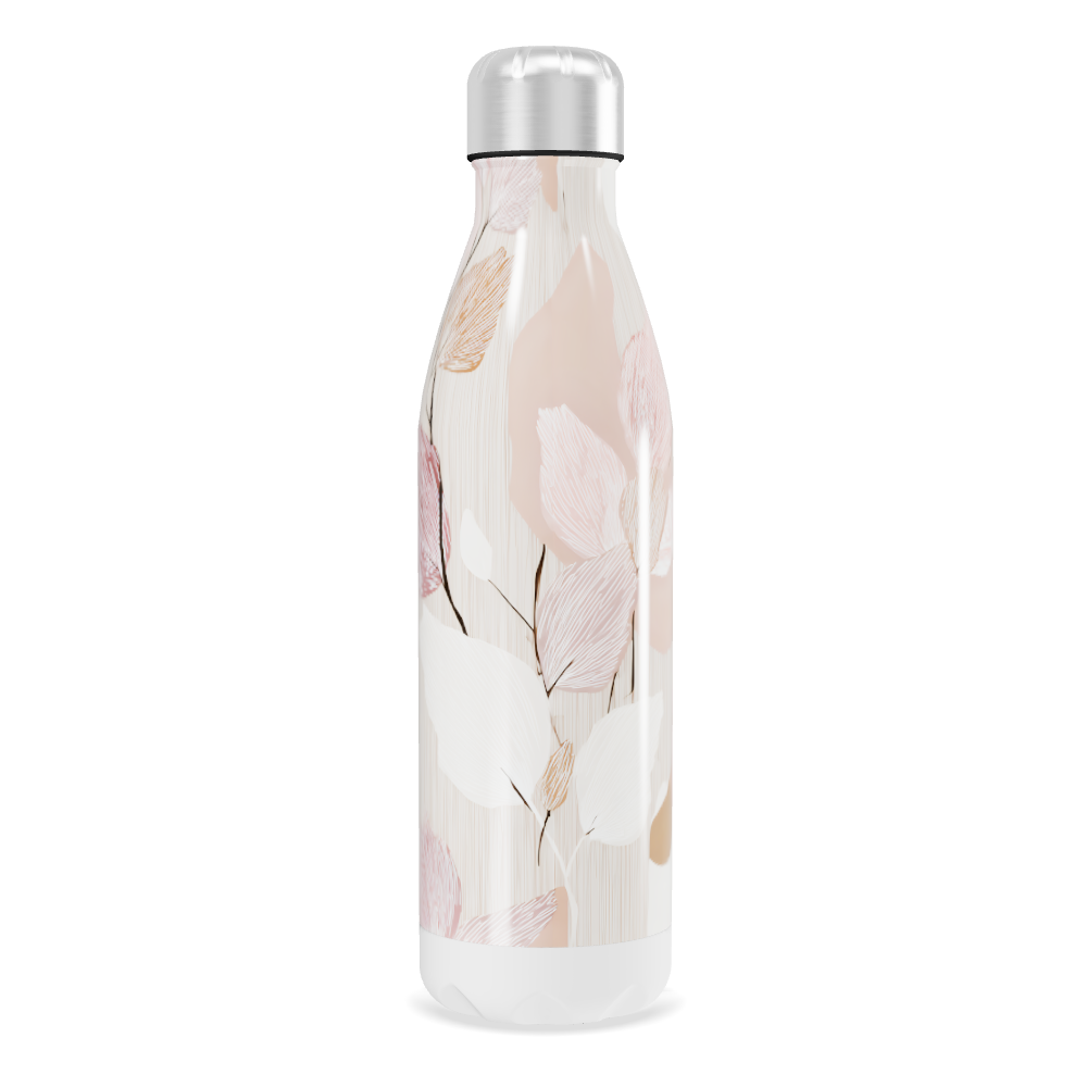 Garrafa Inox - Com estampa folhas rosa