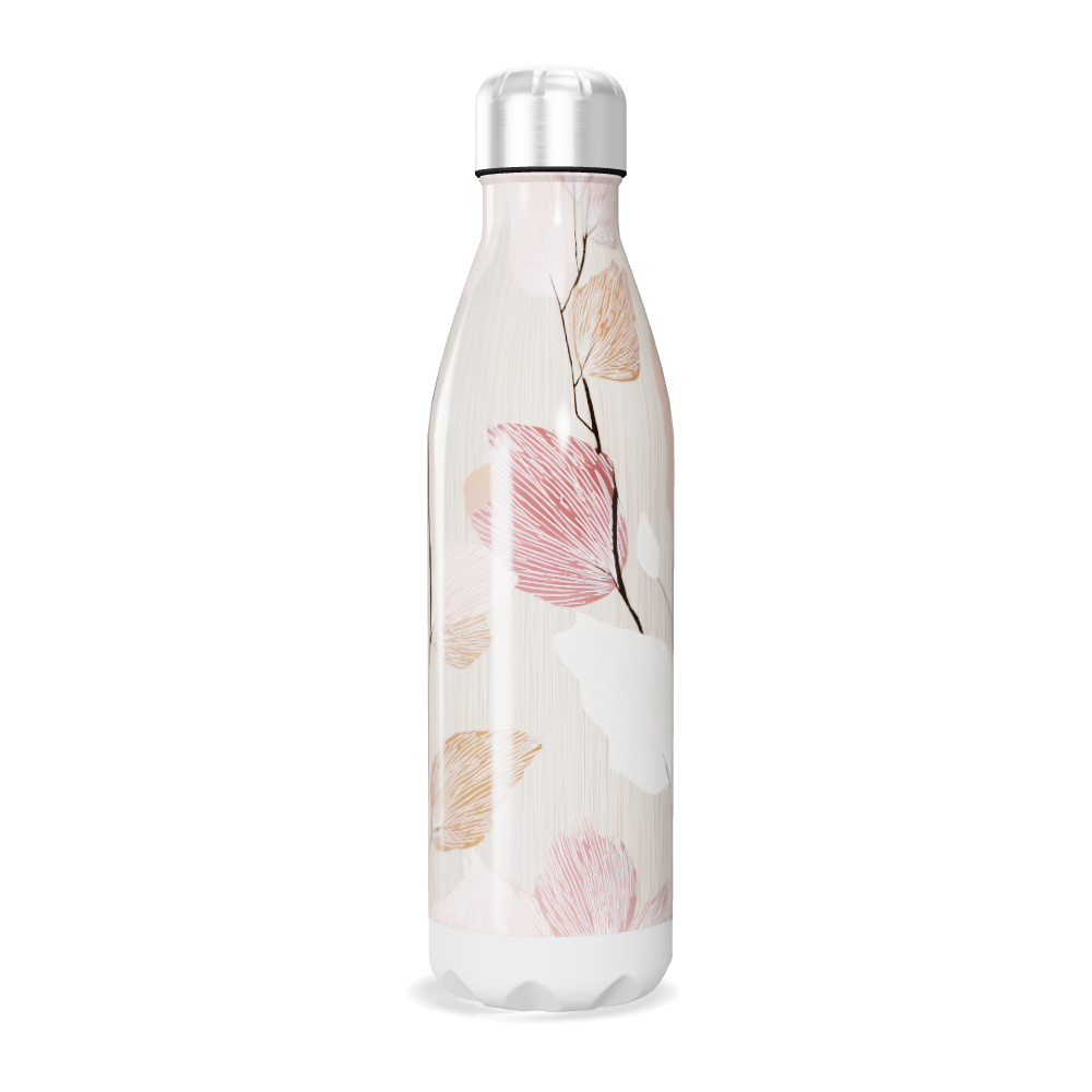 Garrafa Inox - Com estampa folhas rosa