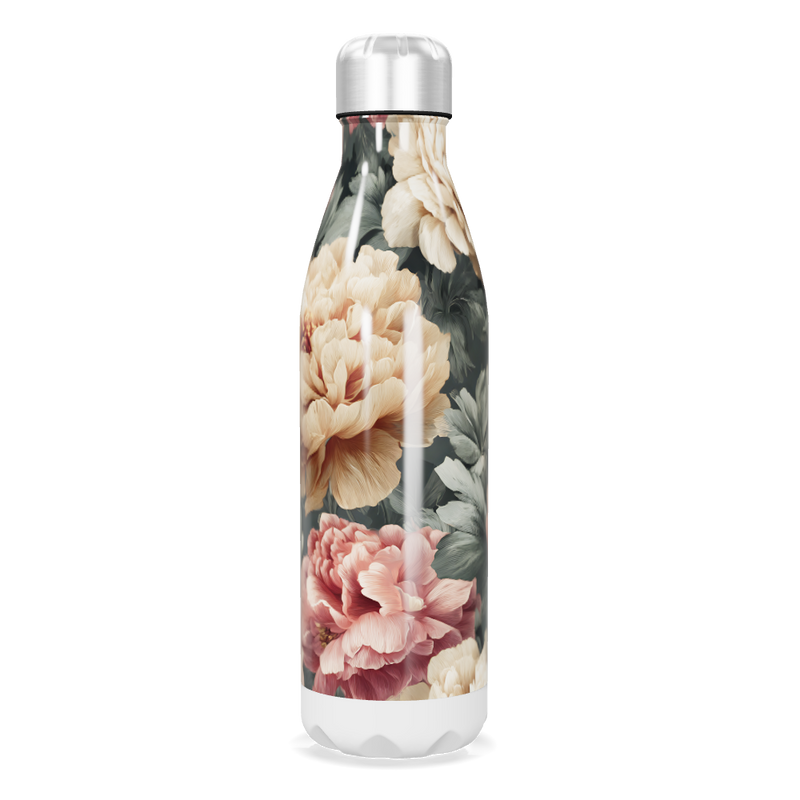 Garrafa Inox - Floral com Tampa Prata