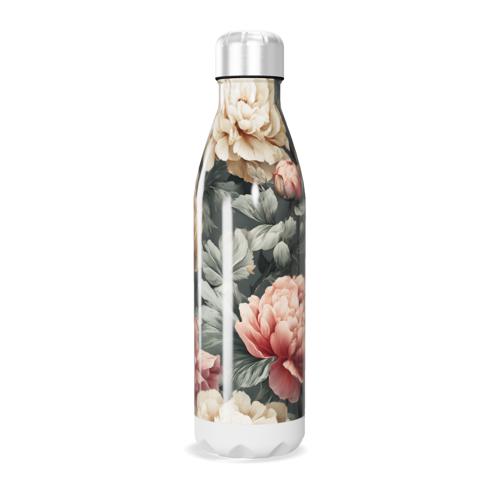 Garrafa Inox - Floral com Tampa Prata