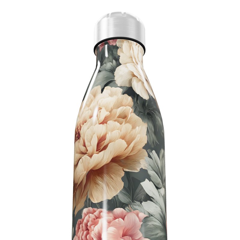 Garrafa Inox - Floral com Tampa Prata