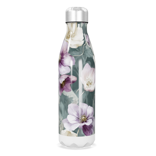 Garrafa Inox - Floral com Fundo Cinza