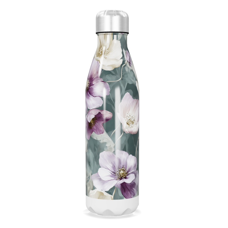 Garrafa Inox - Floral com Fundo Cinza