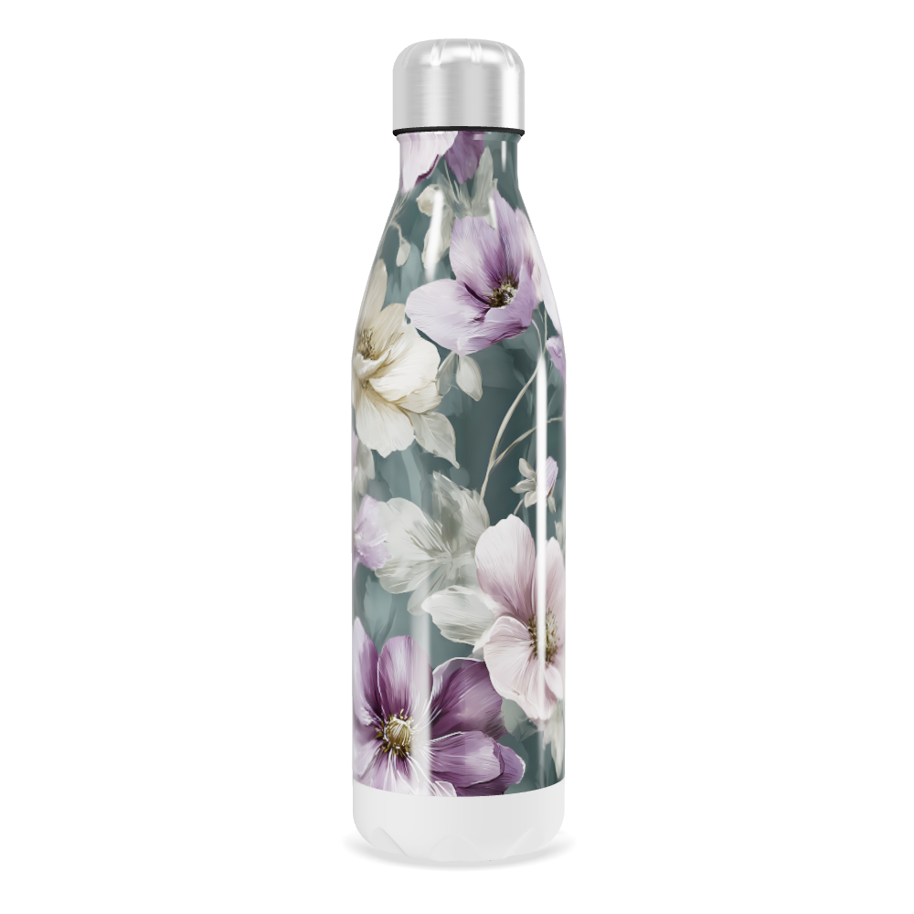 Garrafa Inox - Floral com Fundo Cinza