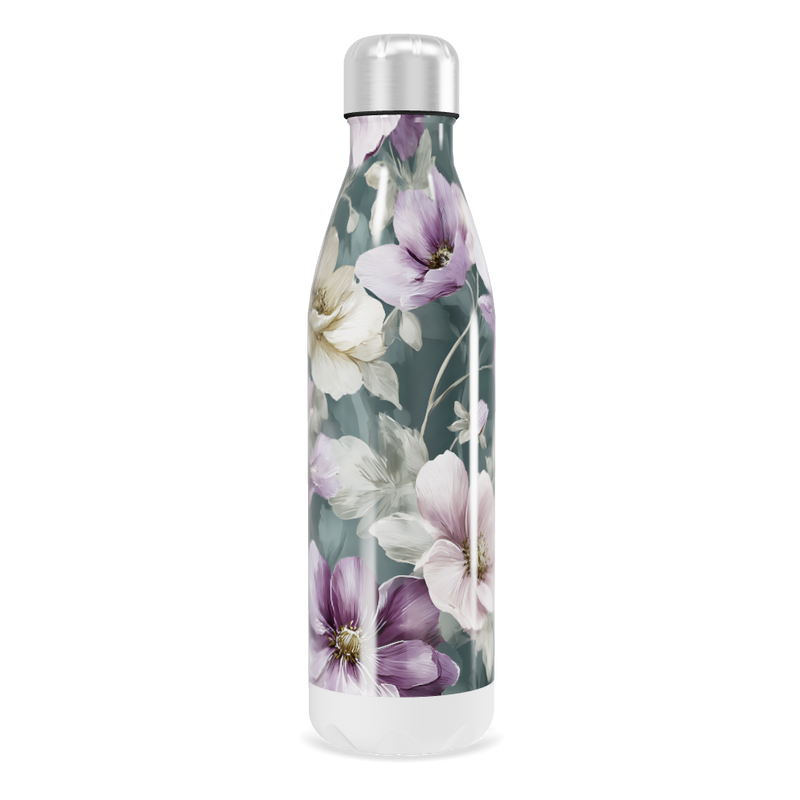 Garrafa Inox - Floral com Fundo Cinza