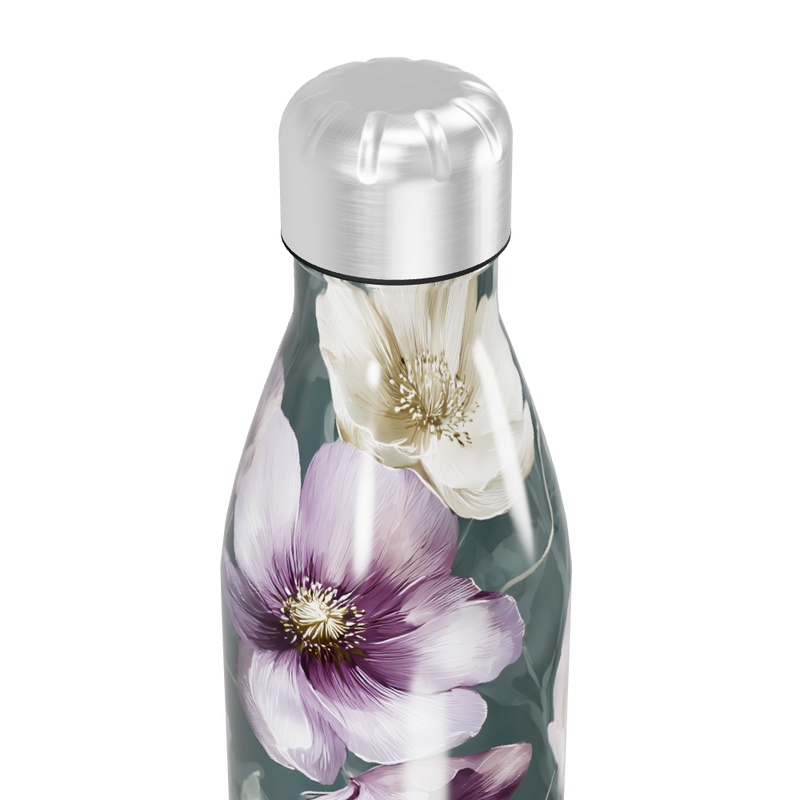 Garrafa Inox - Floral com Fundo Cinza