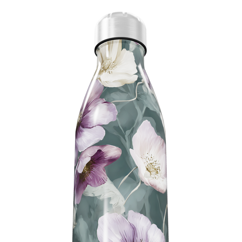 Garrafa Inox - Floral com Fundo Cinza