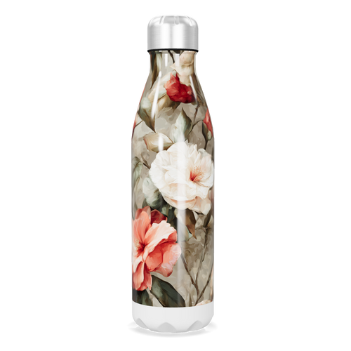 Garrafa Inox - Floral com Tampa Prata