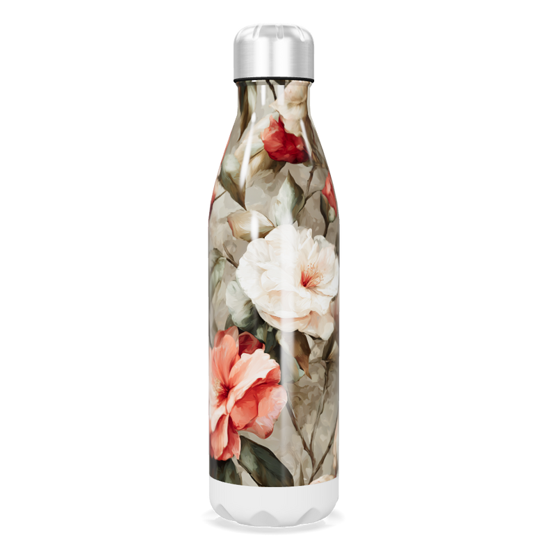 Garrafa Inox - Floral com Tampa Prata