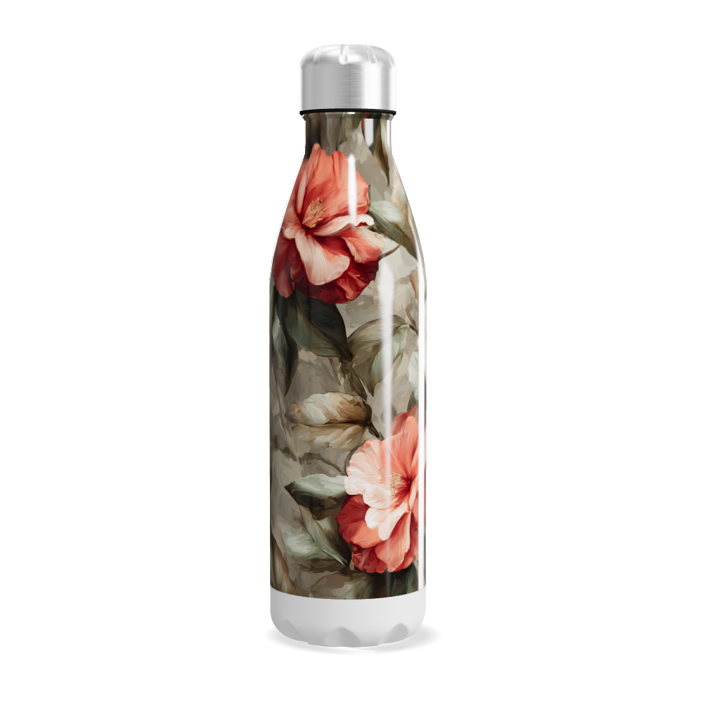 Garrafa Inox - Floral com Tampa Prata
