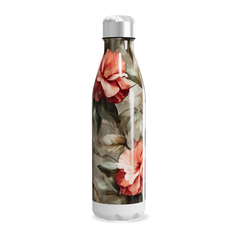 Garrafa Inox - Floral com Tampa Prata