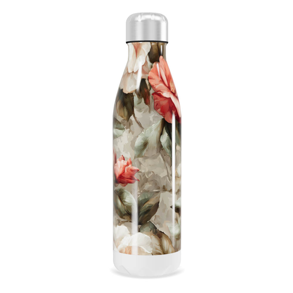 Garrafa Inox - Floral com Tampa Prata