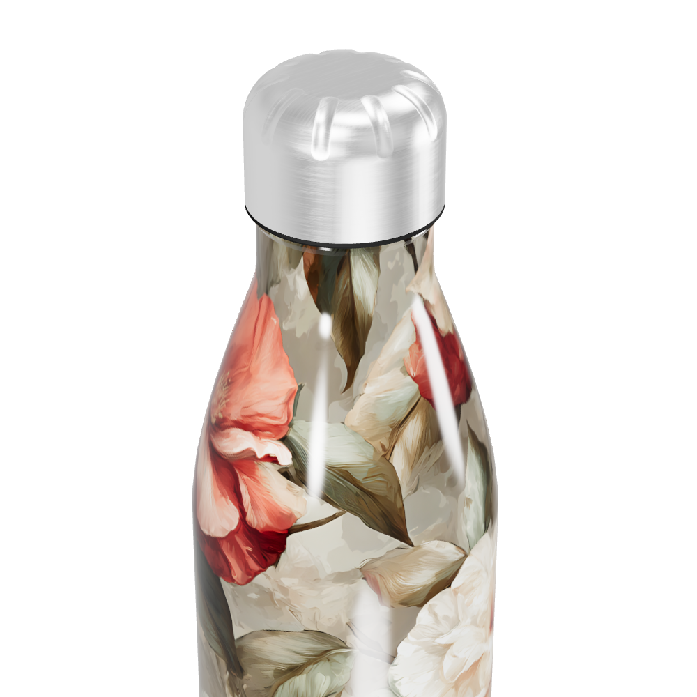 Garrafa Inox - Floral com Tampa Prata