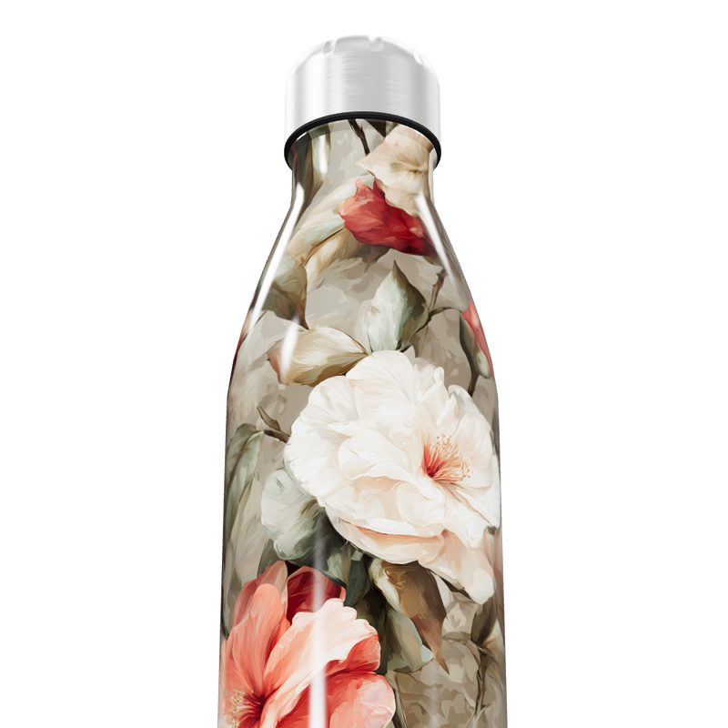 Garrafa Inox - Floral com Tampa Prata
