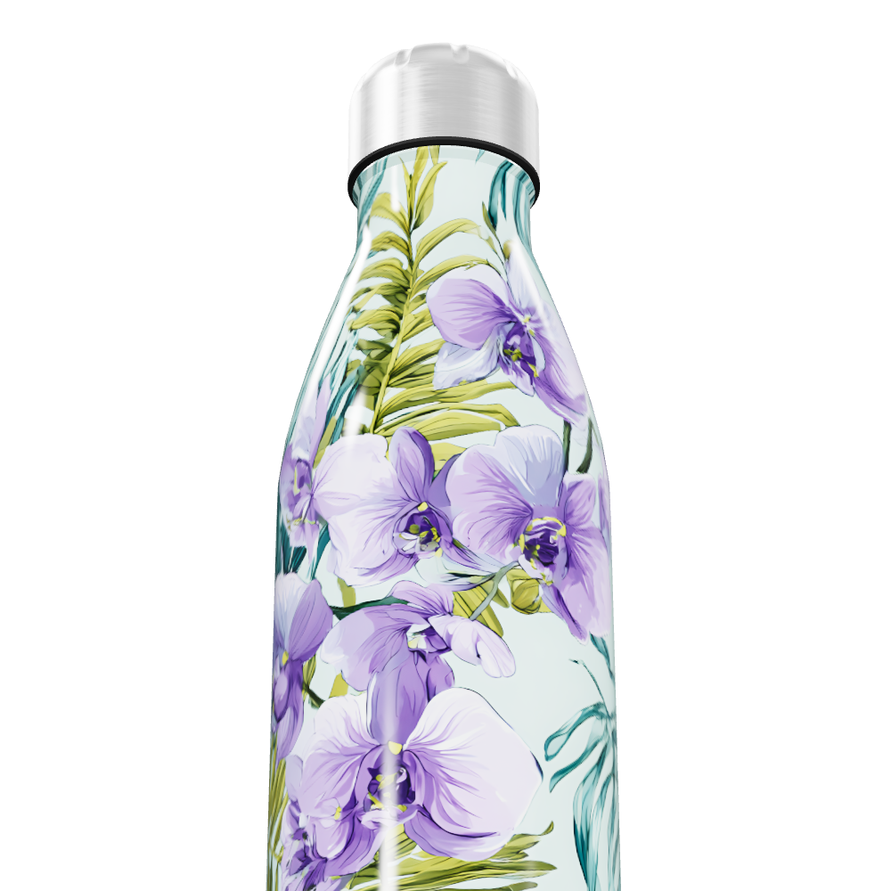 Garrafa Inox - Floral com Orquídeas Roxas