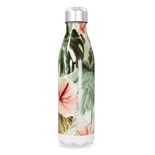 Garrafa Inox - Floral com tampa prata