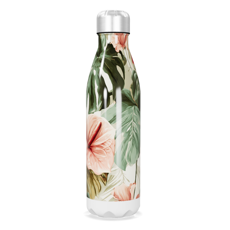 Garrafa Inox - Floral com tampa prata