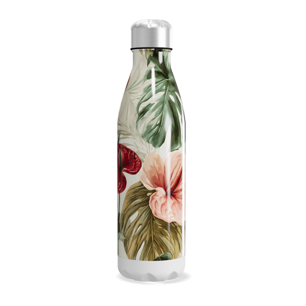 Garrafa Inox - Floral com tampa prata