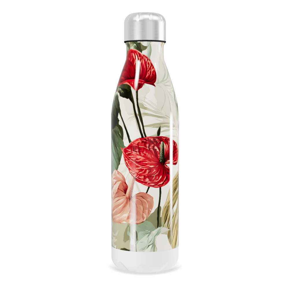 Garrafa Inox - Floral com tampa prata