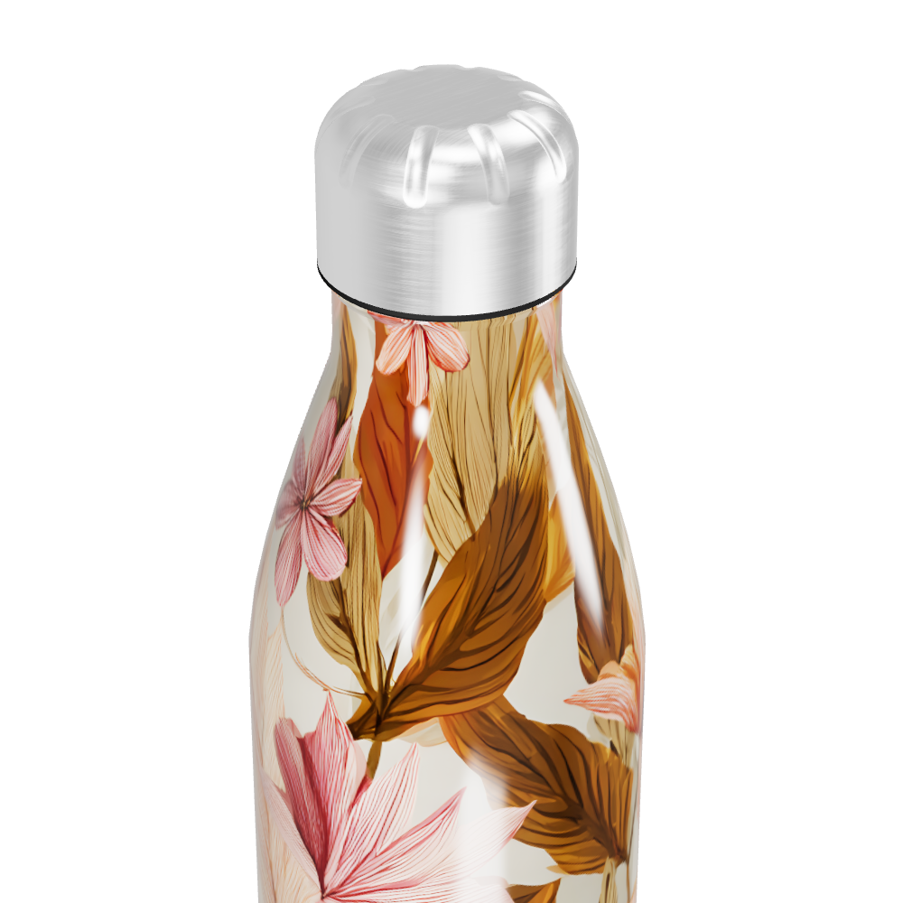 Garrafa Inox - Floral com Folhas Coloridas