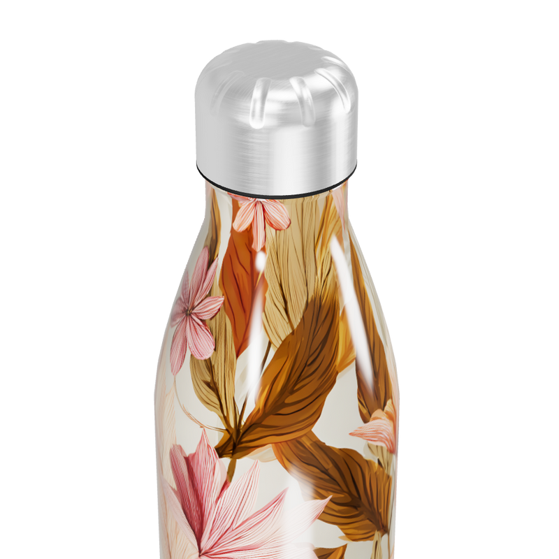 Garrafa Inox - Floral com Folhas Coloridas