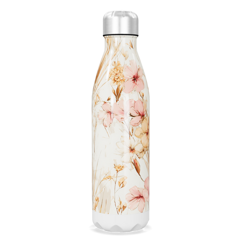 Garrafa Inox - Floral Bege e Rosa