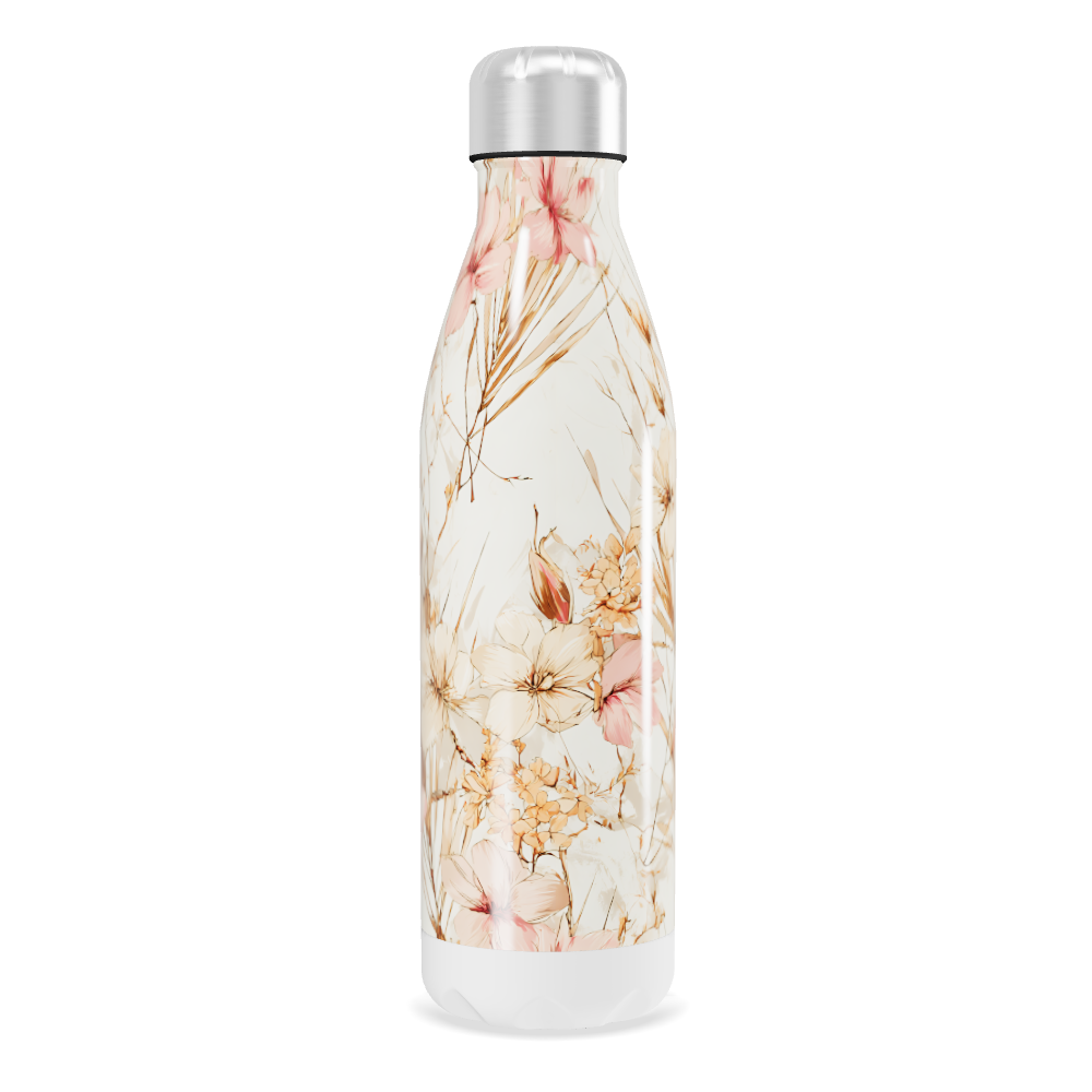 Garrafa Inox - Floral Bege e Rosa