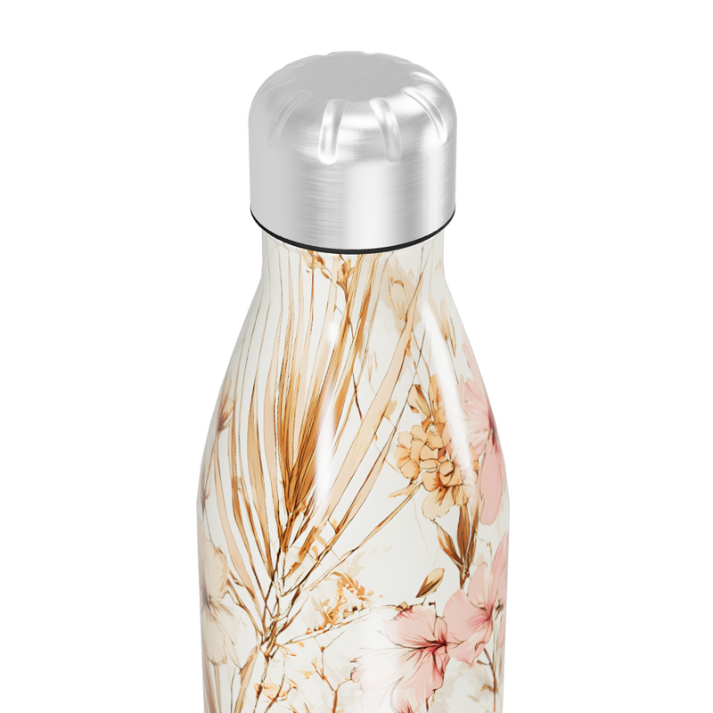 Garrafa Inox - Floral Bege e Rosa
