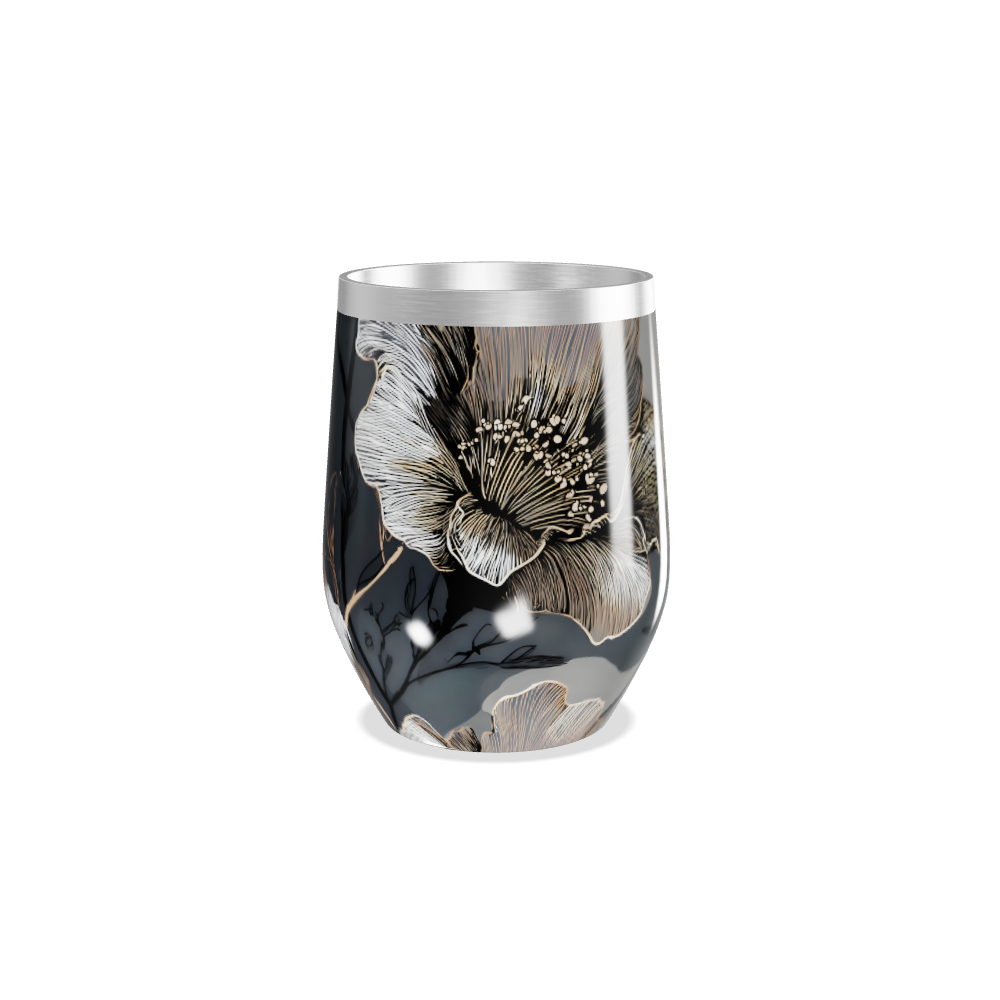 Copo Térmico Slim - Floral Preto Inox