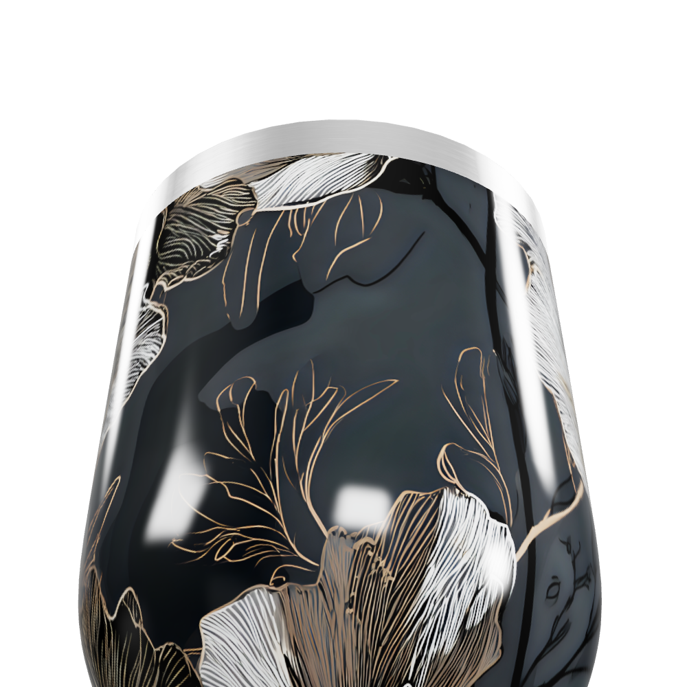 Copo Térmico Slim - Floral Preto Inox
