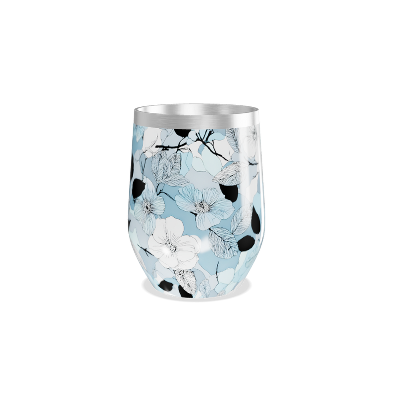 Copo Térmico Slim - Floral Azul Inox
