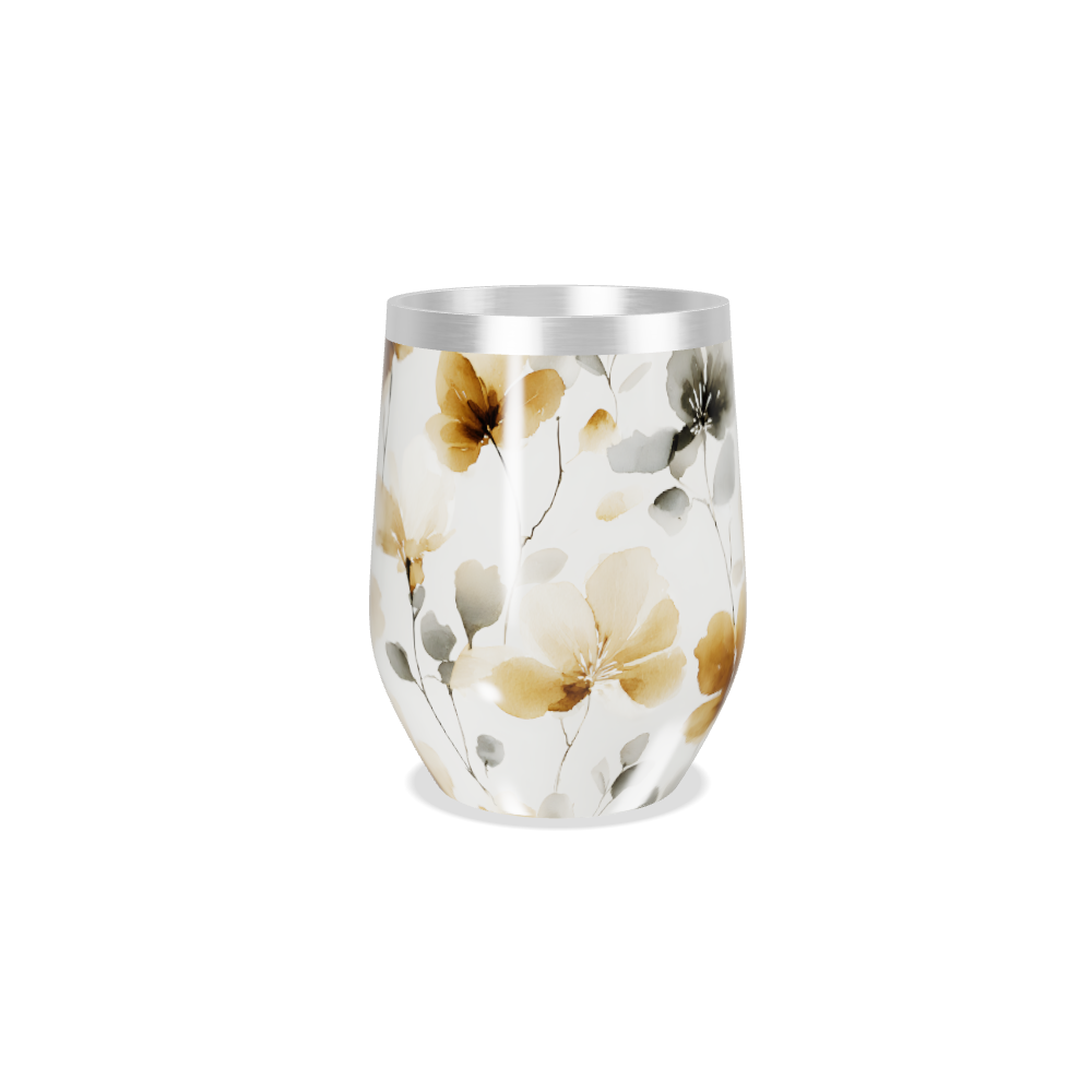 Copo Térmico Slim - Floral Bege Aço Inox