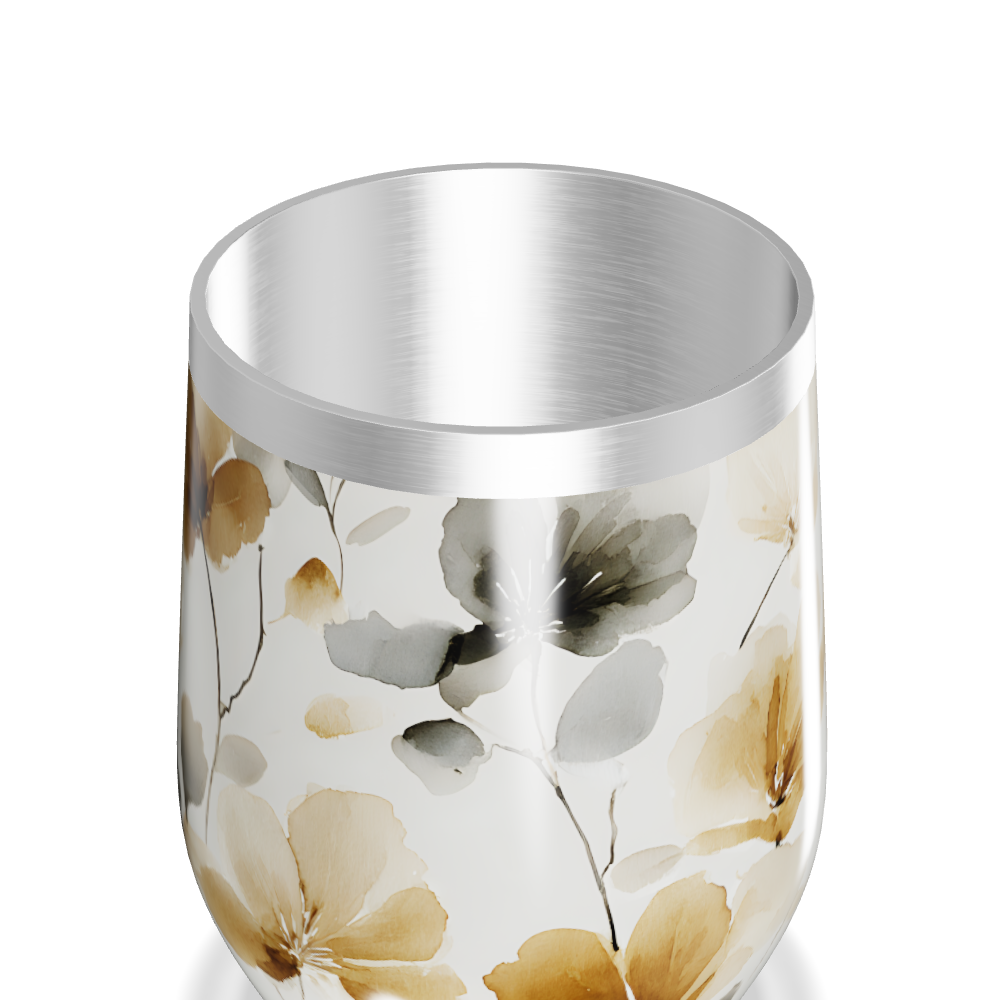 Copo Térmico Slim - Floral Bege Aço Inox